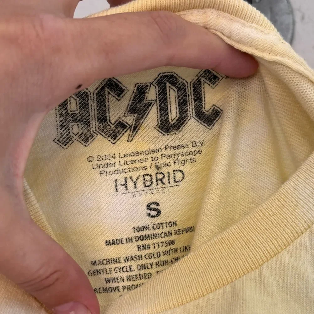 Hybrid & Company AC/DC Logo Tee - Pale Yellow with Black Print Size Small